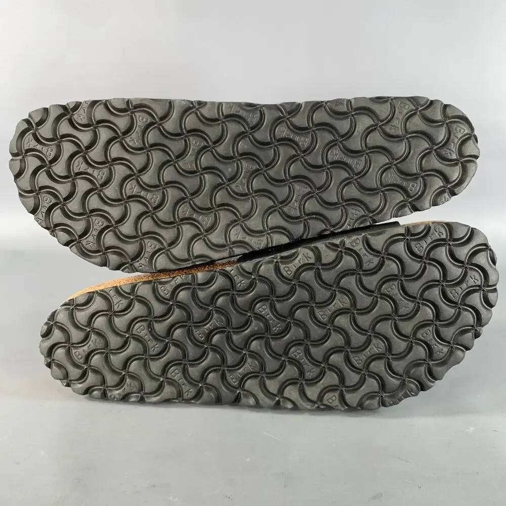 BIRKENSTOCK Size 11 Black Tan Solid Leather Slide Sandals